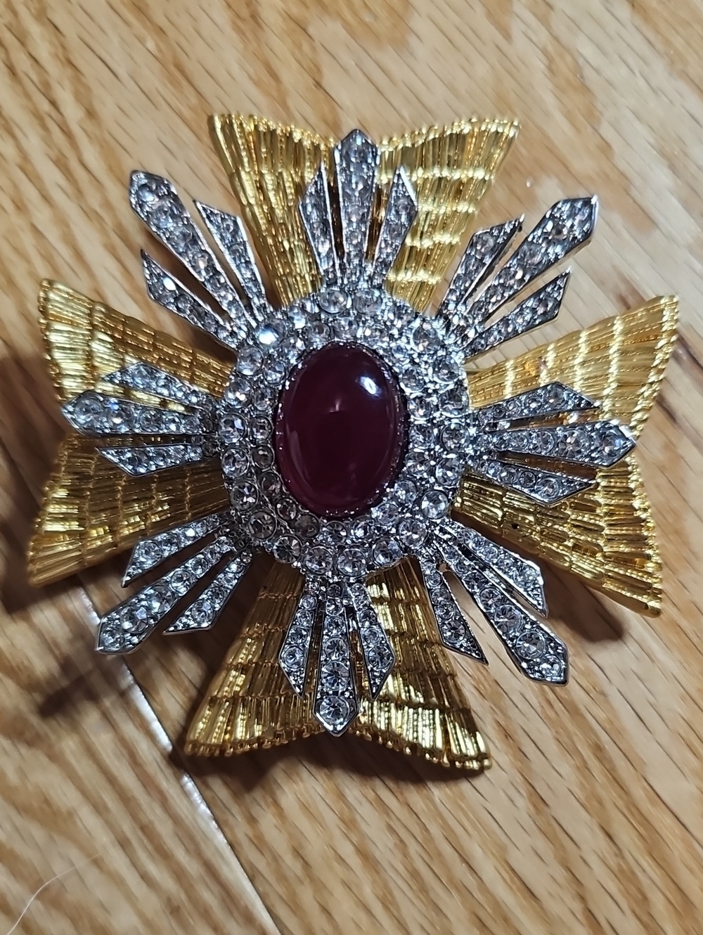 Vintage HUGE Moltese Cross 18k Plated Brooch